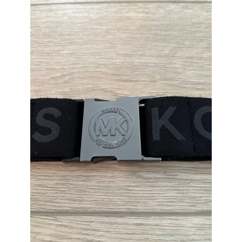 MK Michael Kors Reversible Belt Silver Y2K 90s stretch logo gunmetal grunge s/md